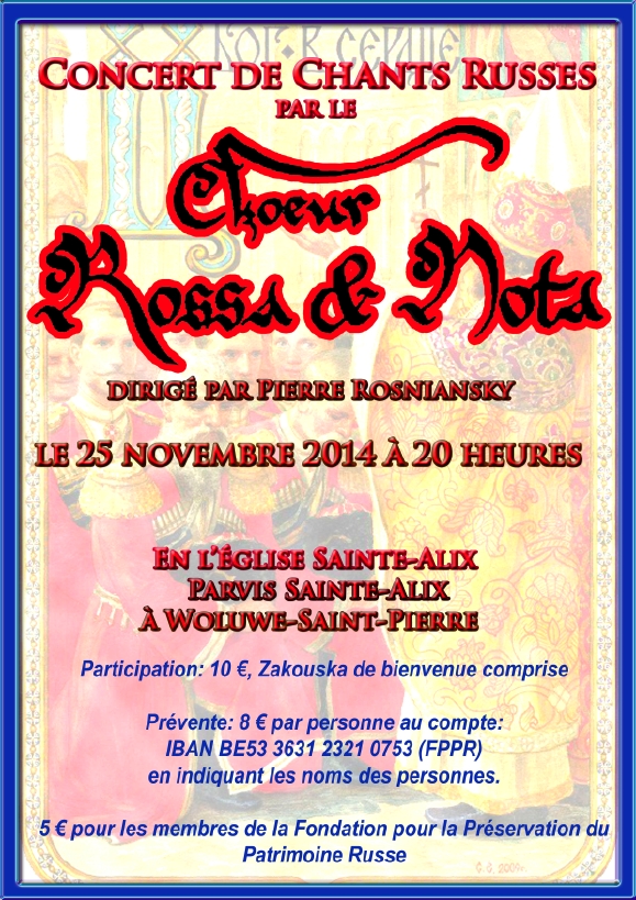 Affiche. Rossa i Nota. Concert de chants russes. Pierre Rosniansky. 2014-11-25